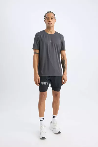 DeFactoFit Slim Fit Narrow Cut Crew Neck Printed Sports Short Sleeve T-Shirt SP