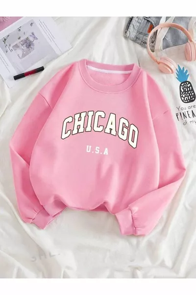 pink Chicago print crewneck sweatshirt