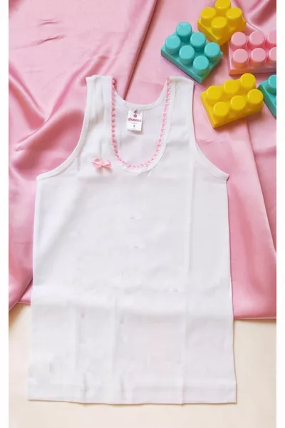 Girls' Tank Top with Pom-Poms % Cotton, Pack of 6