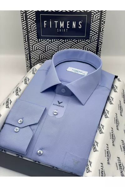 Classic Long Sleeve Oxford Men's Shirt  with Gift Box, Easy to Iron - Blue