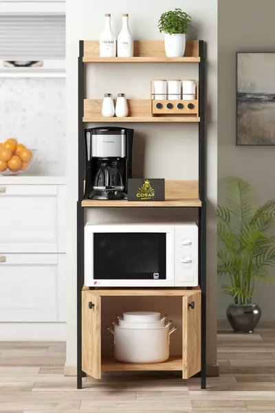 Multipurpose Cabinet Kitchen Bango Microwave Oven Mini Oven Cabinet 2-Door Cabinet Coffee Corner