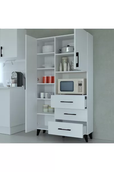 خزانة فرن ميكروويف مطبخ متعددة الاستخدامات باللون الأبيض