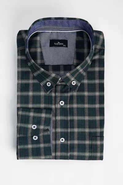 Men's Big Size Cotton Small Checkered Button-Down Shirt
