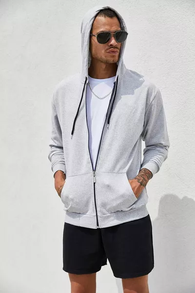 Men's Grey Zip-Up Hoodie