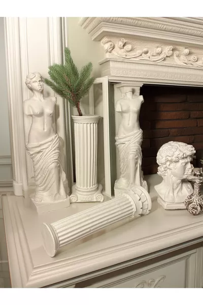 Набор античных скульптур - античный бюст и колонна, декоративный набор – 5 частей, белый бетон