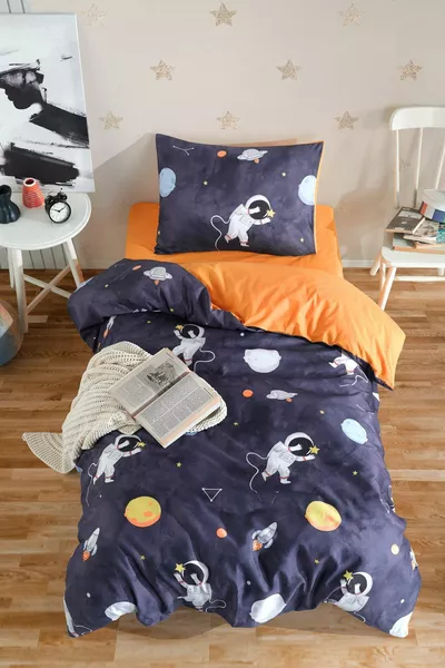 Пране, което се глади лесно, комплект спално бельо за еднолегло Astron тъмносин