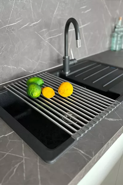 Primanova Lavabo Üstü Katlanabilen Mutfak Rafı - Gri