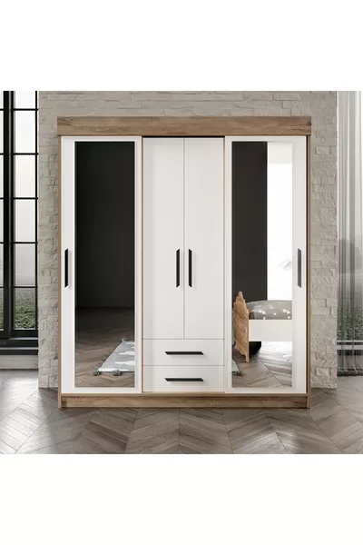 Ildır Dubbele Schuifdeur 2-Deurs 2-Lade Kast Wit Volledig MDF