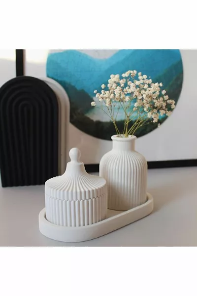 White Color Custom Design Jewelry Box and Vase Stand Accessory Set