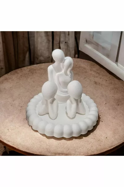 FAMILY TWO-CHILD BUBBLE PLATE FIGURINE SET COUPLE CM PLATE CM 5 PIECES