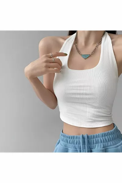 Women's Cross Sleeveless 2 Pieces Ribbed Crop Print Tank Top Blouse