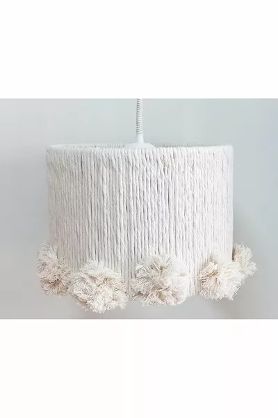 Cylinder Macrame Cream Yarn-Wrapped Pompom Pendant Chandelier for Boys and Girls' Nursery