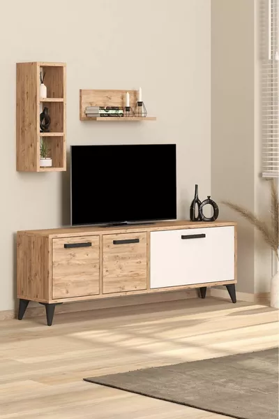 Porto Open Shelf TV Unit Atlantic Pine White