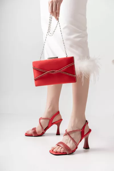 Красная атласная ортопедическая подошва 5мм. Губчатый крест Толстый камень Вечерние туфли