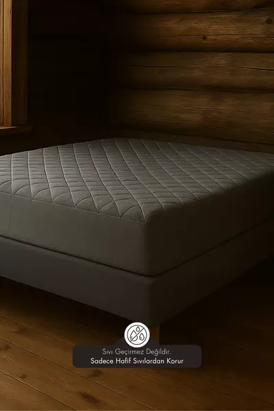 Verstevigde katoenen matrasbeschermer met full-hoge rand, grijs