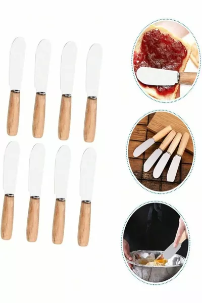 6 morceaux de beurre, miel, confiture et chocolat en acier inoxydable avec manche en bambou,  cm