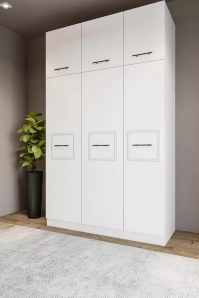 خزانة بيضاء متعددة الاستخدامات بأبواب ستة وأقسام عشرة أنيقة