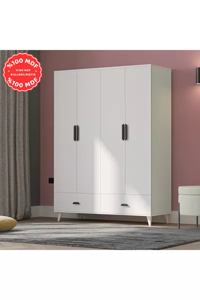 İnci 4-Door 2-Drawer Wardrobe White % MDF