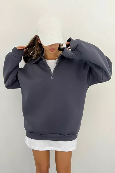 المرأة أنثراسايت بولو طوق كبير الحجم 3 الموضوع أثيرت قميص من النوع الثقيل
