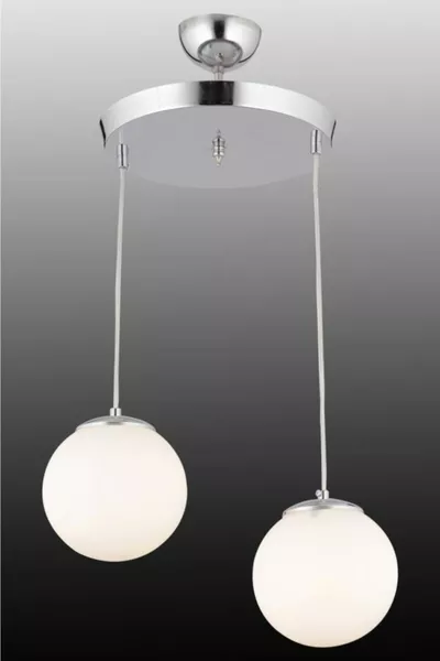 Plafonnier suspendu à 2 lumières avec abat-jour en verre blanc argenté