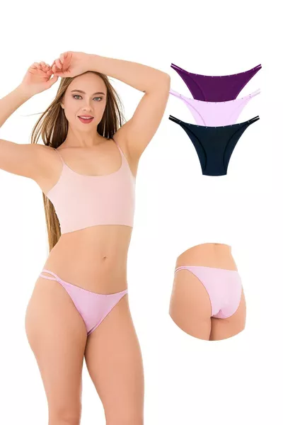 Double String-Stone Detailed Bikini Panty Pack 