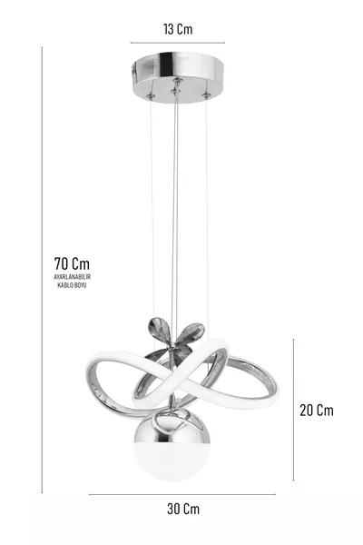 Bella Remote-Controlled Chandelier with Dimmer, 3-Color Light Feature, Chrome Finish, LED Pendant Lamp for Living Room and Kitchen