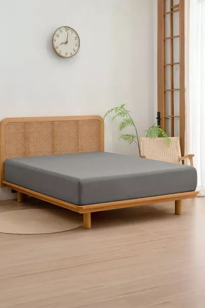 Едноцветен чаршаф с ластик от % памучен трикотаж, единичен, двойен, кралски размер