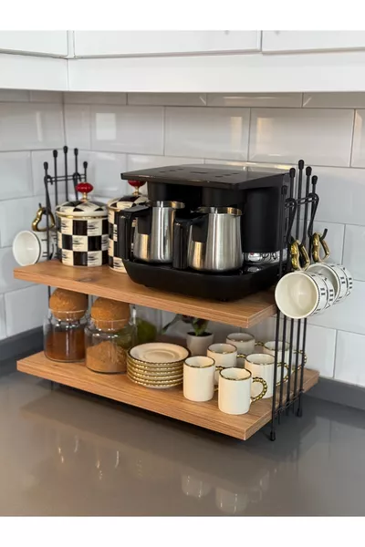 Kaffeemaschine Kiefer Regal Thekenkaffeeecke Regal Küchenregal Zweistöckiger Halter mit Geschenk