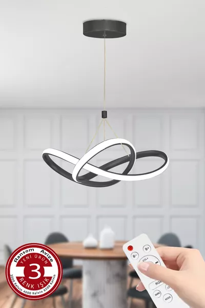 3-Color Black Remote-Controlled Dimmer 4-Mode Modern Pendant LED Chandelier