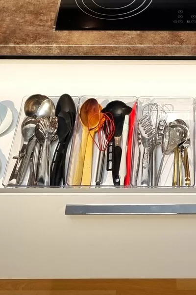 3 броя прозрачни органайзери за чекмедже за лъжици ( ,8 см * ,4 см брой)