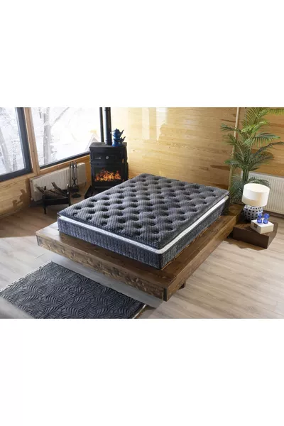 Letto Grigio Ultra Ortopedico con Pacco di Rise a Molla e Rivestimento in Tessuto di Piuma di Coniglio