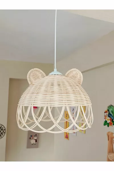 ثريا من الخيزران راتان بشكل دب بأذنين من ديكوراتان، ثريا لغرفة الأطفال