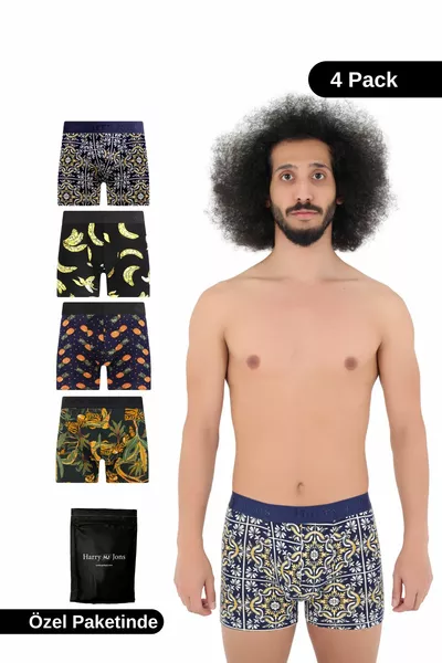 Мъжки памучни боксерки с десен в комплект от 4 броя