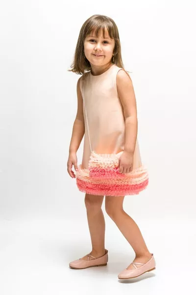 فستان فتاة مع كشكش ملون وحقيبة، فستان عيد ميلاد