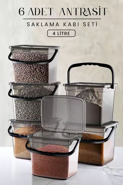 Mega Size 6-Piece Square Flour and Pastry Container (4 Liters) - Lidded Detergent Storage Box, Set of 6