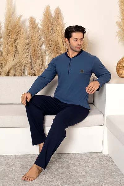 Men's % Cotton Interlock Fabric Long Sleeve Pajama Set – Comfortable Fit