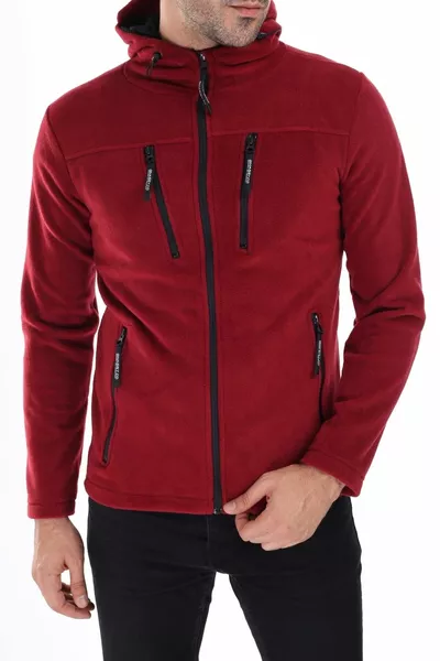 Мужская бордовая армейская тактическая флисовая куртка с капюшоном