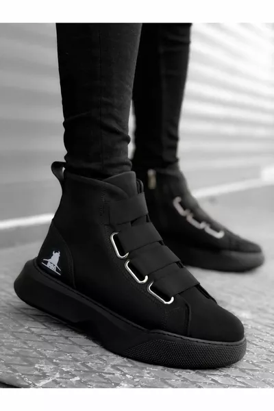 أحذية رياضية رجالية عالية بولي سول مع حزام فحم 