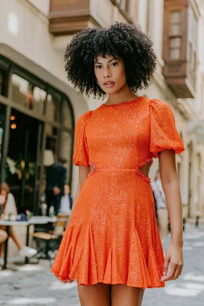 Оранжевое платье из бисера ручной работы с пайетками Платье для вечеринок Платье для приглашения на вечеринку Оранжевое вечернее платье