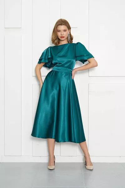 ليزا نسائية ساتان الزمرد الأخضر فساتين السهرة