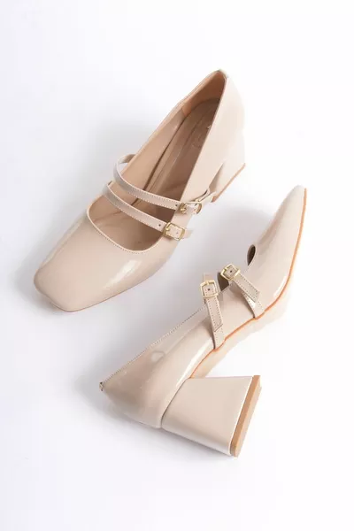 كوليا عشرة براءات الاختراع والجلود ماري جين مزدوجة الفرقة حادة اصبع القدم الكعب