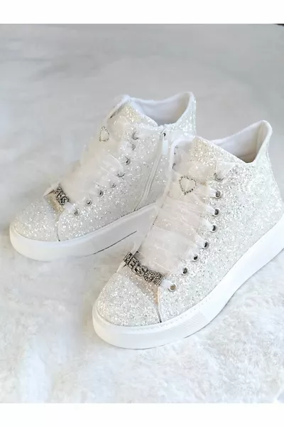 Bruids Schoenen Sport Witte schitteren Lange Tops Trouwjurk Schoenen Met Binnenritssluiting