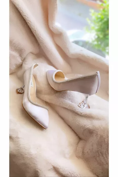 White Satin Transparent Women's Shoes Champagne Heel