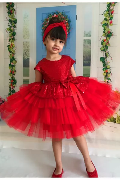 Girls' Red Tulle Evening Dress