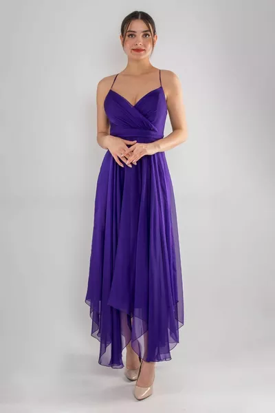  Back Rope Strap Crystal Chiffon Midiboy Dress