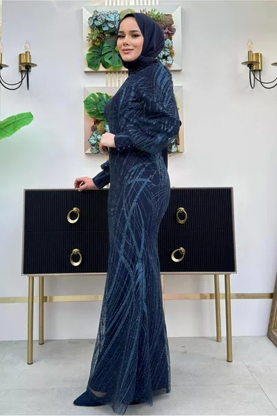 المرأة البحرية الزرقاء الأسماك نموذج مساء اللباس تي 