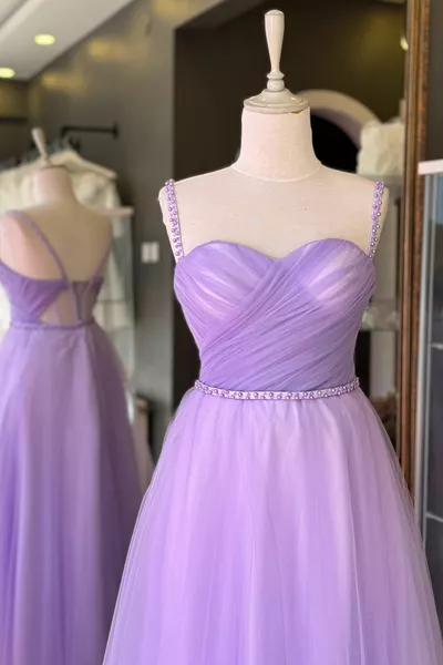 Люляк драпирани и перла подробни тюл вечерна рокля & сватбена рокля