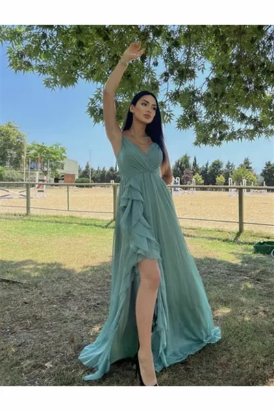 المرأة ALLER انتفخ شق مفصلة طويلة جانجان الشيفون مساء اللباس