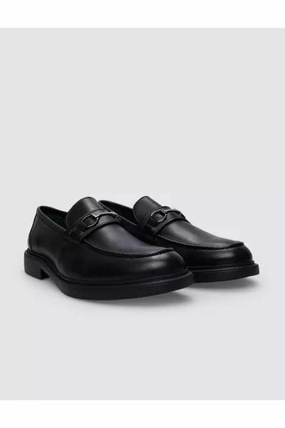 Herren-Loafer aus % echtem Leder mit schwarzer Schnalle