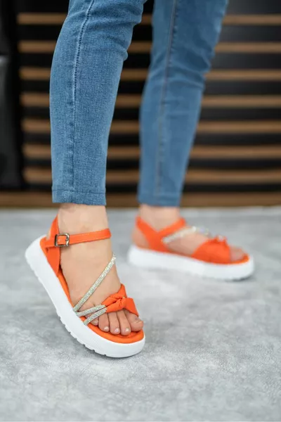 نسائي برتقالي عالي النعل حجر كاجوال صنادل كاجوال 